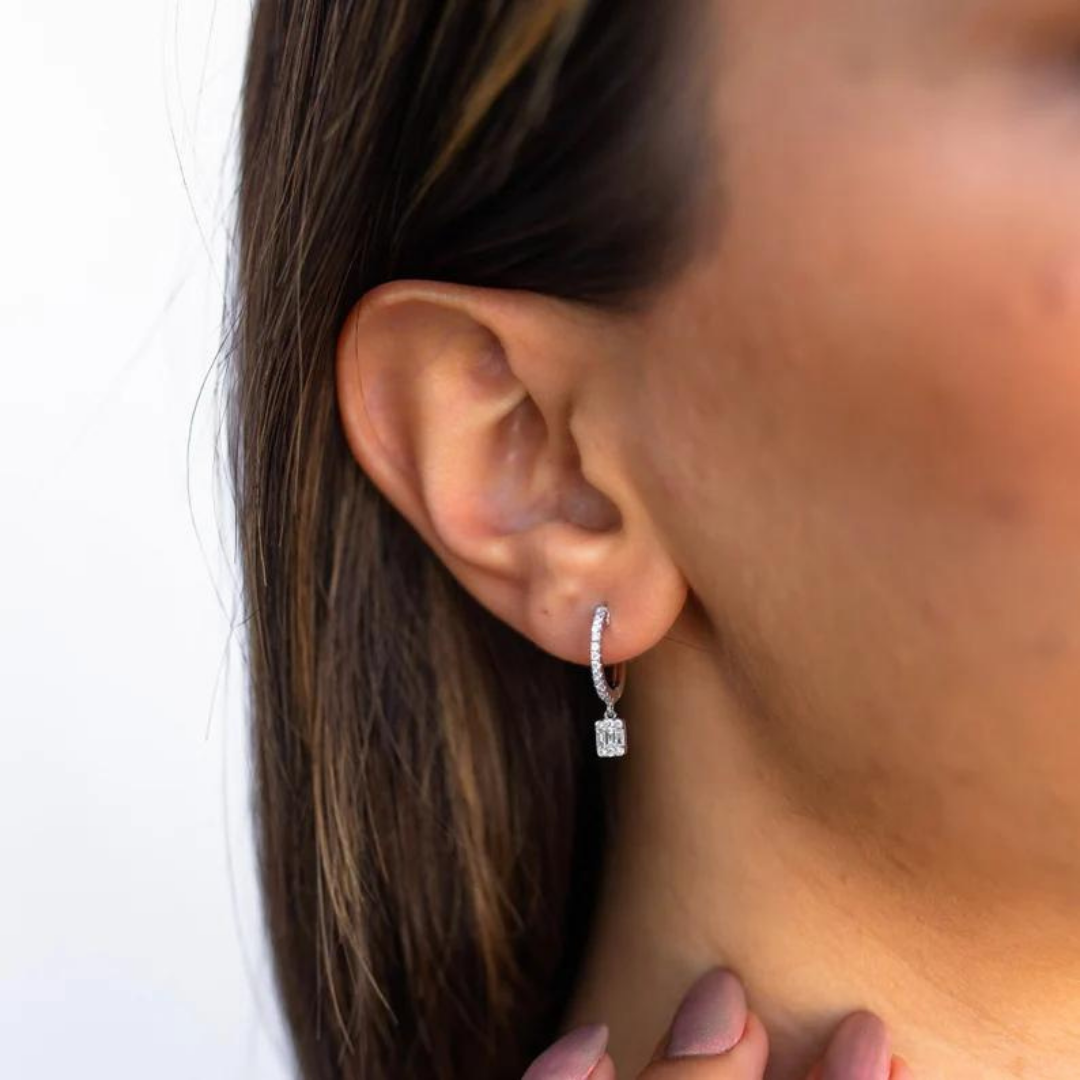 Pave Baguette Gold Earrings