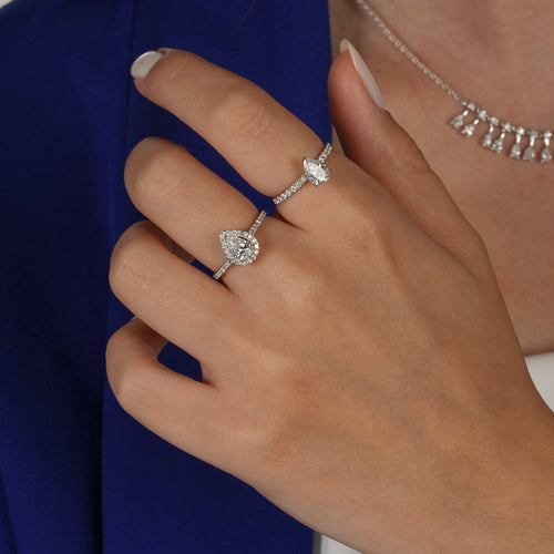 0.50 ct D-SI2 HRD sertifikalı damla kesim pırlanta tektaş yüzük 14K altın yan taşlı