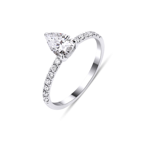 0.50 ct D-SI2 HRD sertifikalı damla kesim pırlanta tektaş yüzük 14K altın yan taşlı