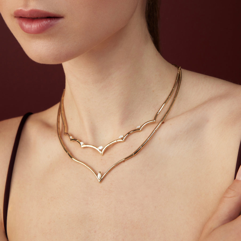 Solaria Kolye boyunda görünüm 14K altın pırlanta kolye