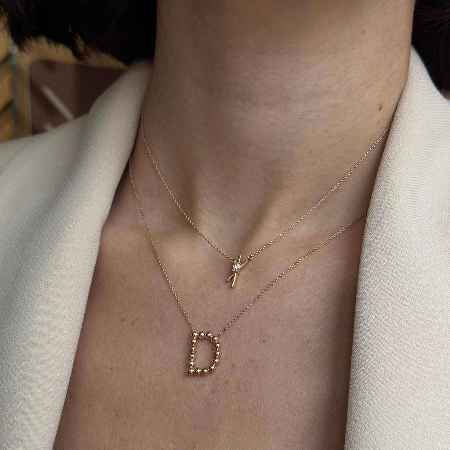 Mark kolye detay görünüm - 14K altın pırlanta kolye - Ala Fine Jewelry