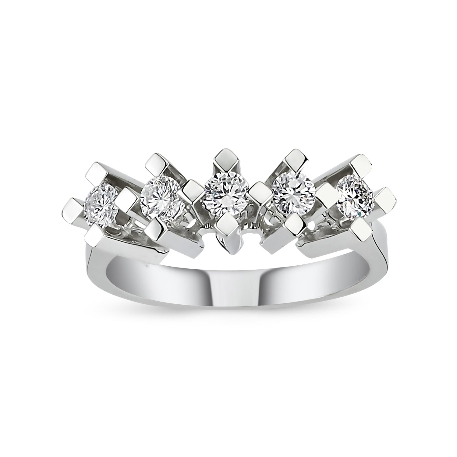 1.01 ct E-SI2 baguette pırlanta taşlı 14K altın beştaş yüzük