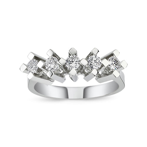 1.01 ct E-SI2 baguette pırlanta taşlı 14K altın beştaş yüzük