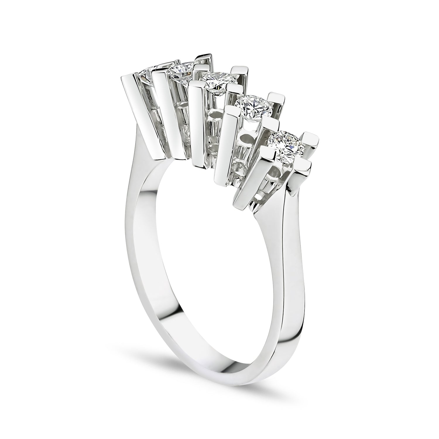 1.01 ct E-SI2 baguette pırlanta taşlı 14K altın beştaş yüzük