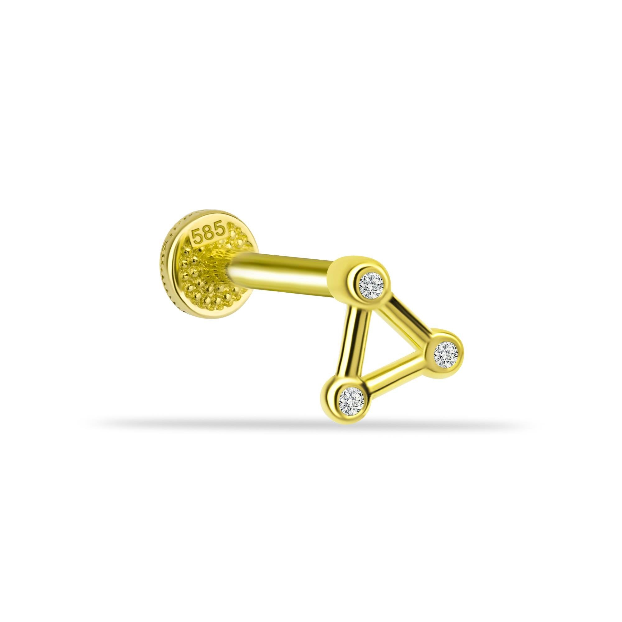 Triangle Gold Piercing - 14K altın üçgen piercing, 0.03 ct pırlanta taşlı