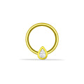 Teardrop Piercing - 14K altın damla piercing, 0.06 ct pırlanta, zirkon veya safir taşlı