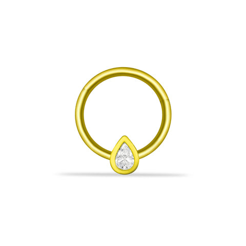 Teardrop Piercing - 14K altın damla piercing, 0.06 ct pırlanta, zirkon veya safir taşlı