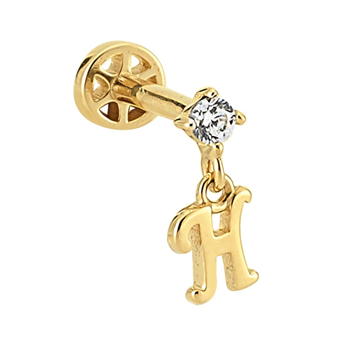Diamond Letter piercing H harfi - 14K altın pırlanta piercing - Ala Fine Jewelry