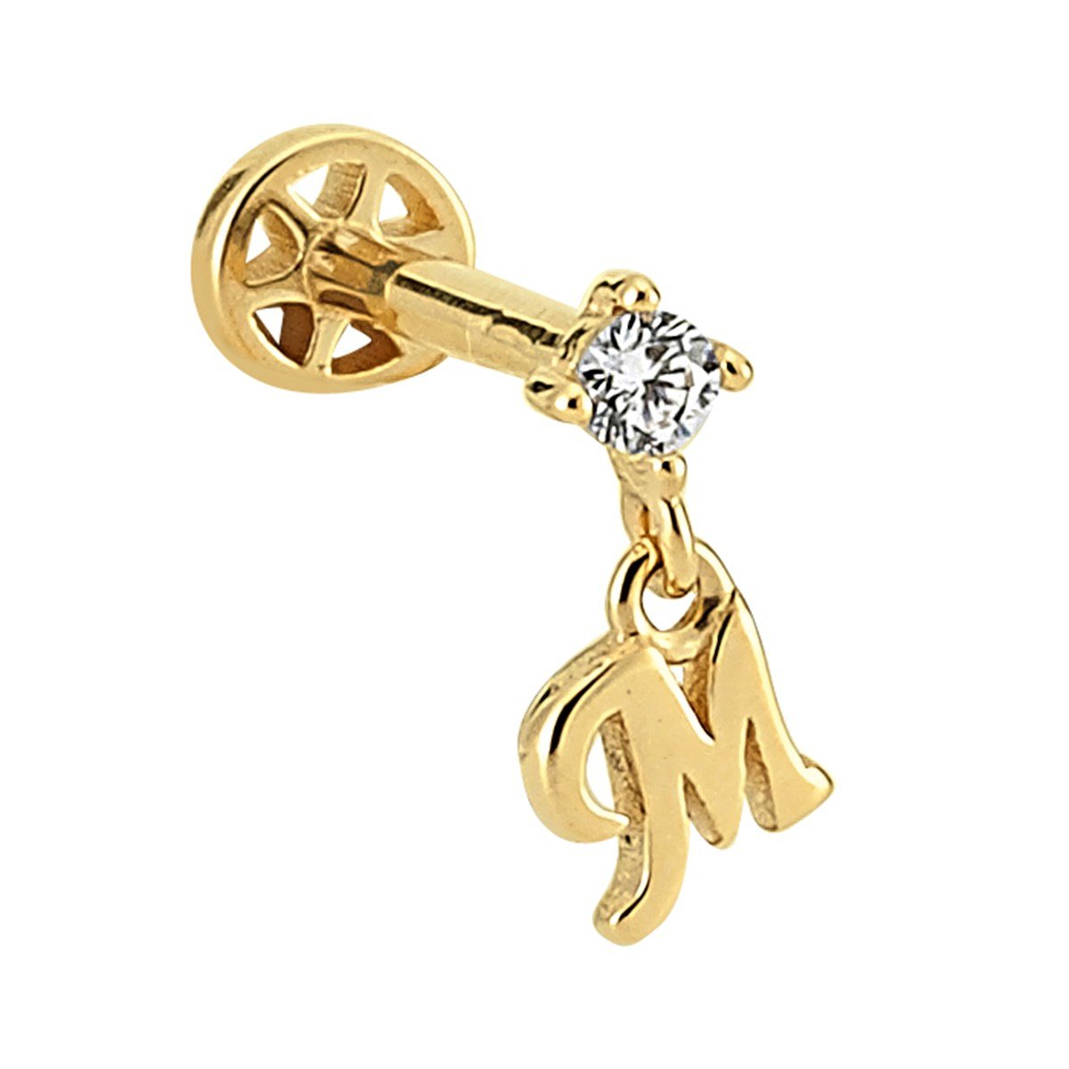 Diamond Letter piercing M harfi - 14K altın pırlanta piercing - Ala Fine Jewelry