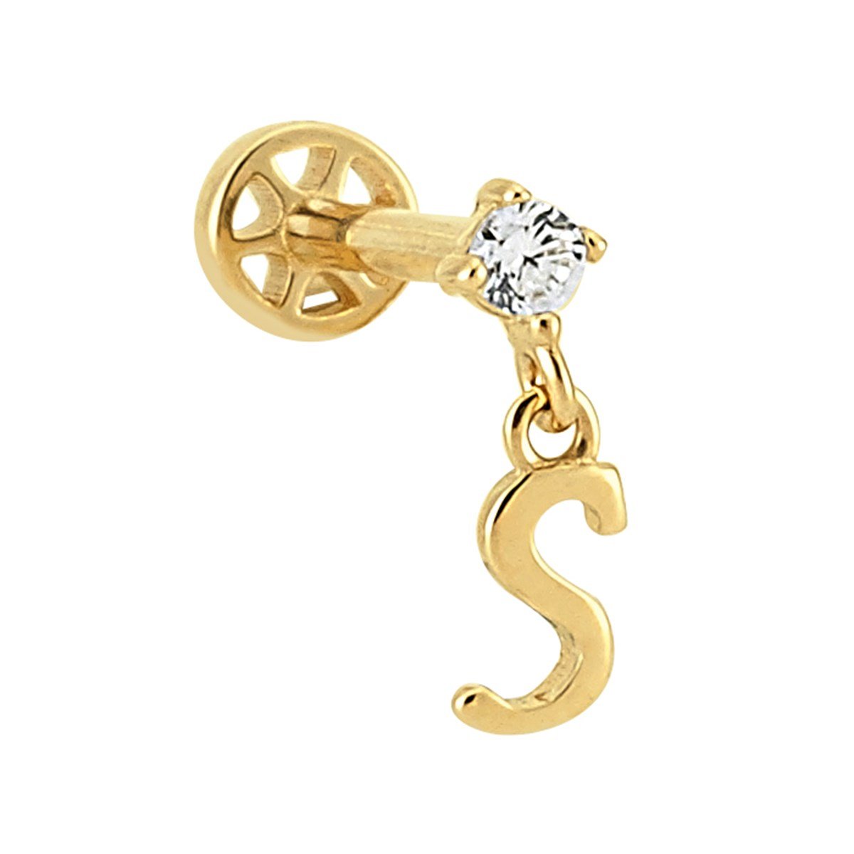 Diamond Letter piercing S harfi - 14K altın pırlanta piercing - Ala Fine Jewelry