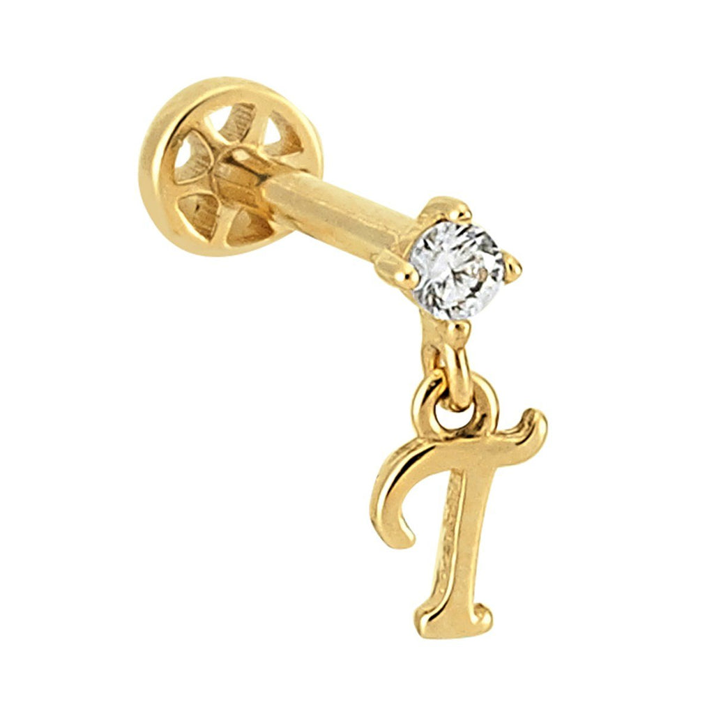 Diamond Letter piercing T harfi - 14K altın pırlanta piercing - Ala Fine Jewelry
