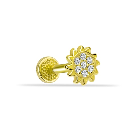 14K altın Solar piercing - güneş tasarımlı pırlanta detaylı helix tragus piercing 