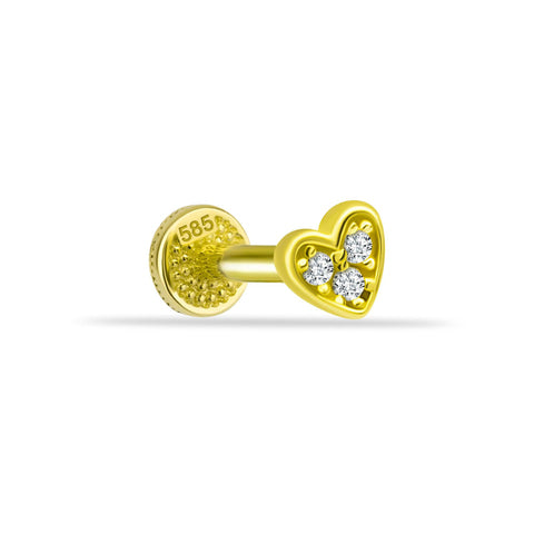 Heart Tiny Gold Piercing - 14K altın kalp piercing, pırlanta taşlı