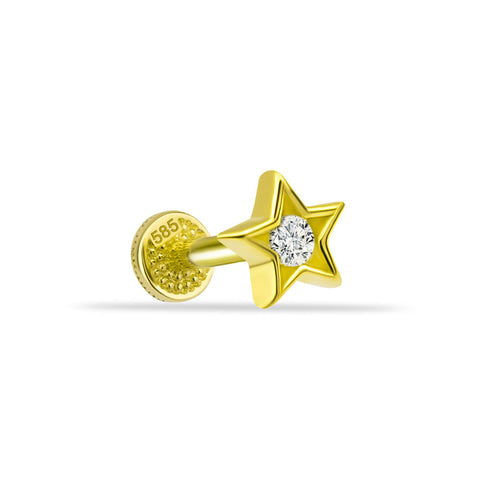 Tiny Star Gold Piercing - 14K altın yıldız piercing, 0.04 ct pırlanta taşlı