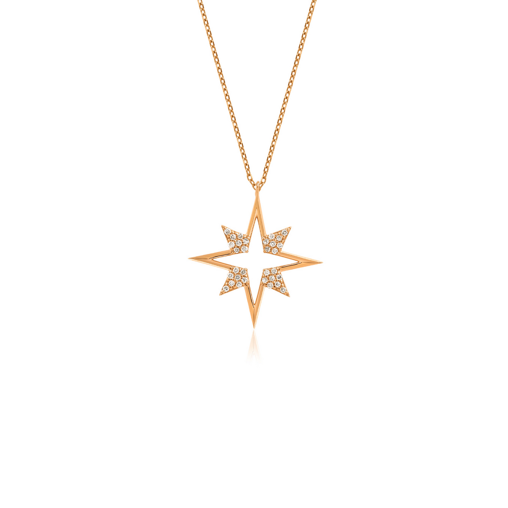 Pole Star Kolye detay görünümü - 14K altın pırlanta yıldız kolye