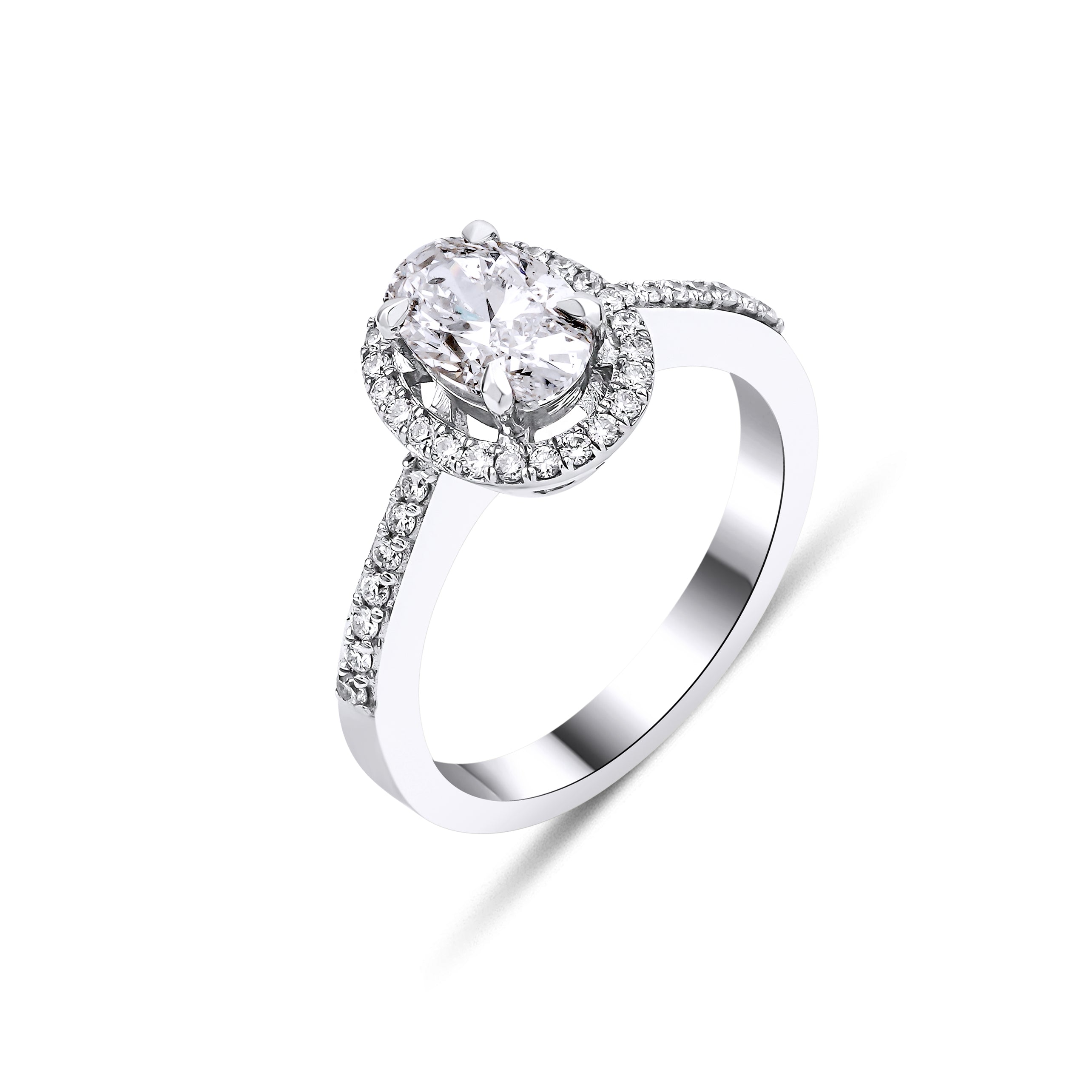 1.00 ct D-SI2 HRD sertifikalı oval kesim pırlanta tektaş yüzük 14K altın yan taşlı