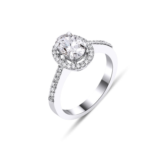 1.00 ct D-SI2 HRD sertifikalı oval kesim pırlanta tektaş yüzük 14K altın yan taşlı