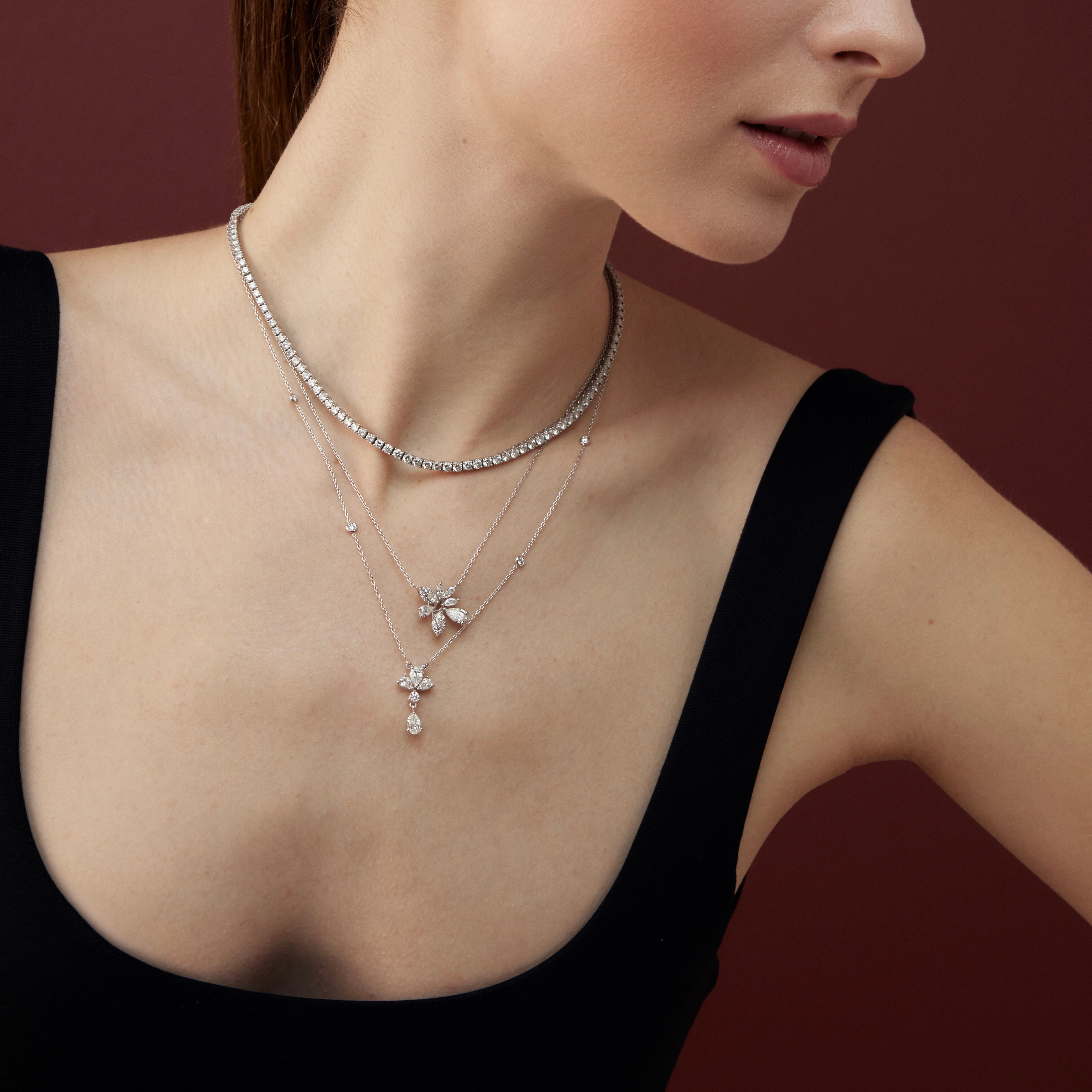 2.34 ct E-VS pırlanta taşlı 14K altın yarımtur suyolu kolye