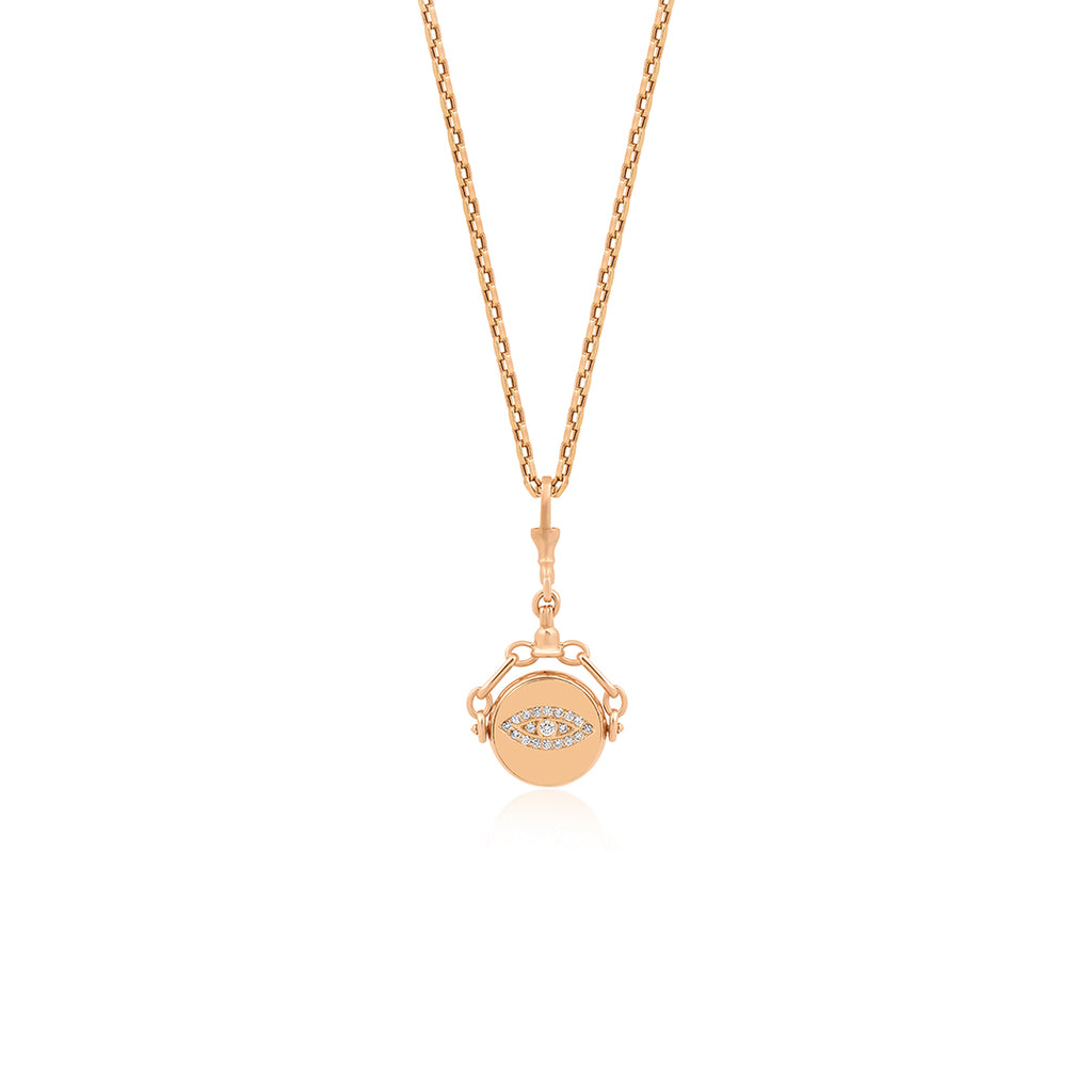Spinner 14K altın dönen disk kolye göz detaylı 0.40 ct E-VS pırlanta - Ala Fine Jewelry