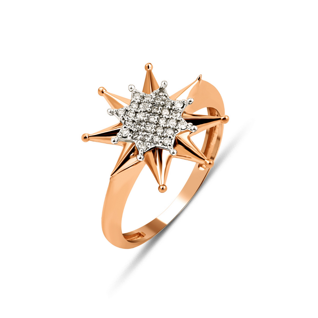 Sharpy Star Yüzük detay görünümü - 14K altın pırlanta yıldız yüzük