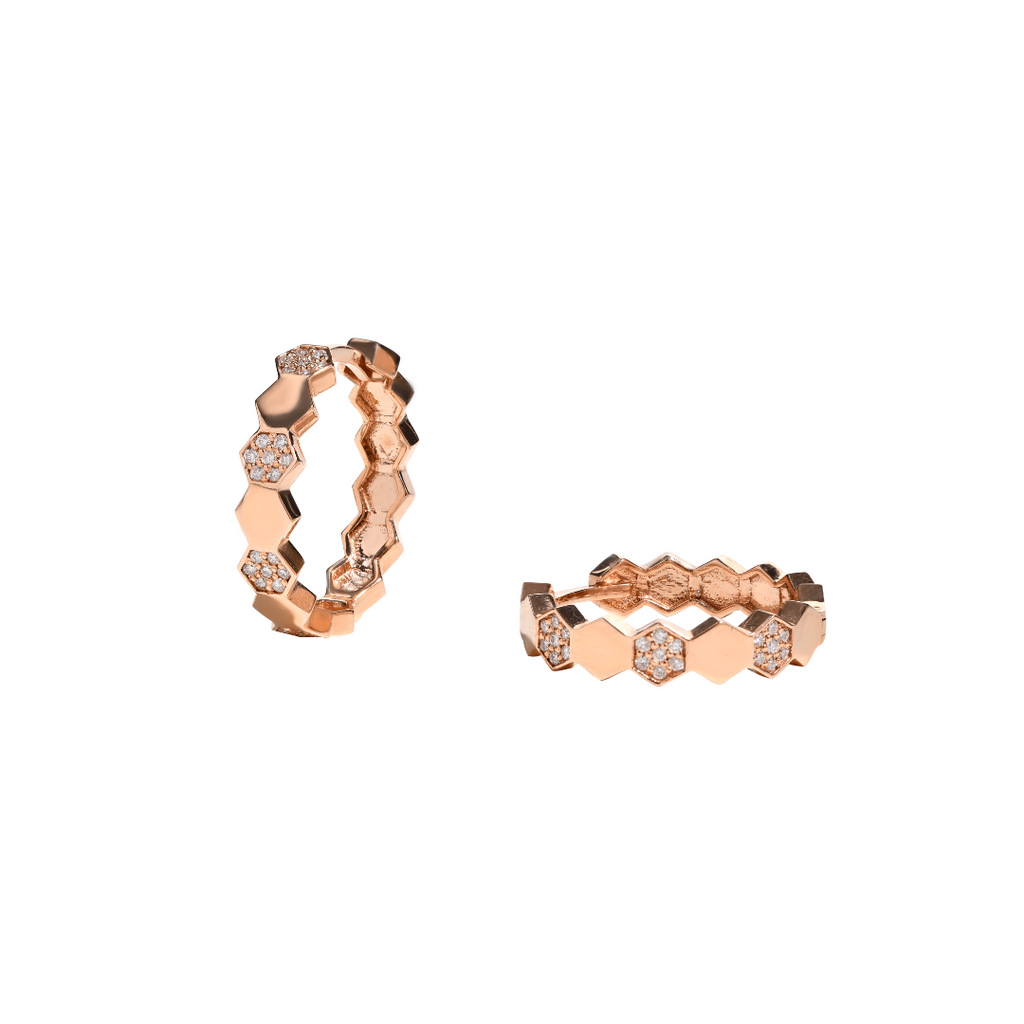 Geometrical Hoop Küpe - 14K altın geometrik halka küpe, 0.33 ct E-VS pırlanta