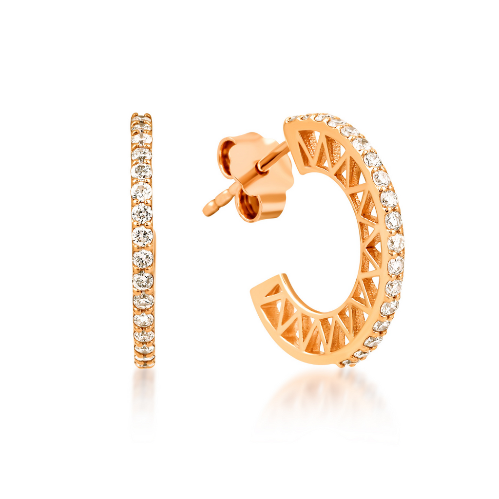 Arc Hoop Küpe detay görünümü - 14K altın pırlanta halka küpe