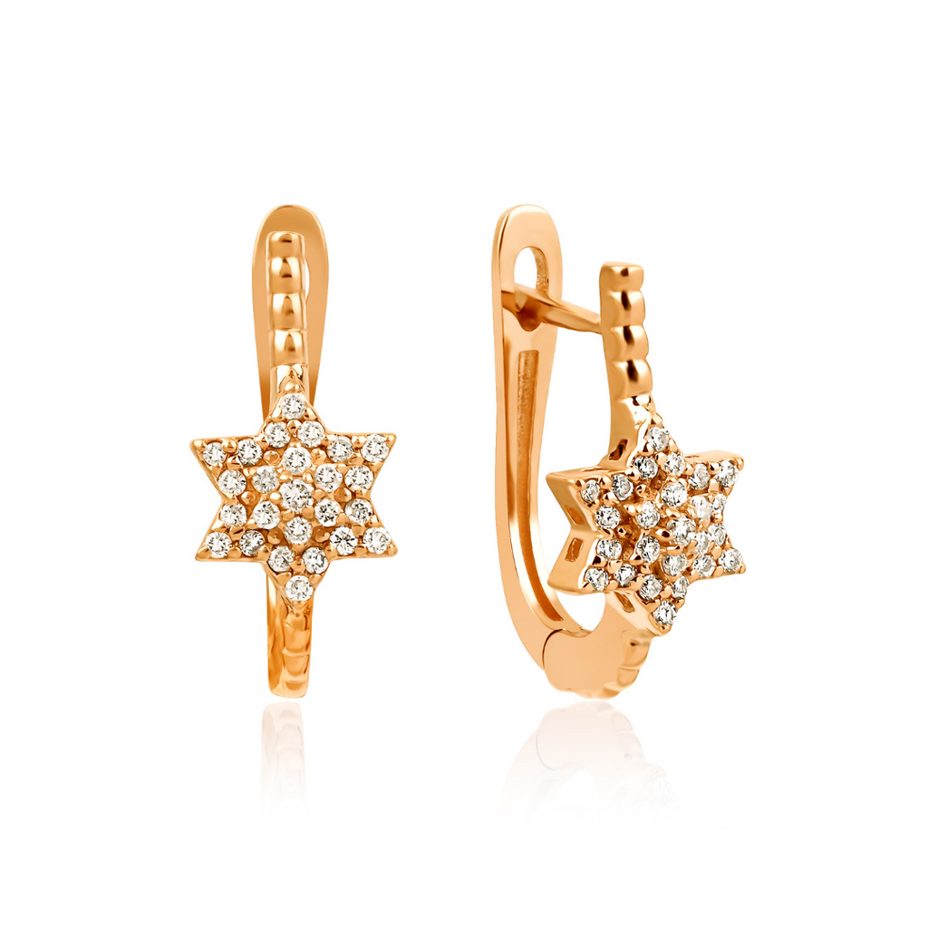 Star Hoop Küpe detay görünümü - 14K altın pırlanta yıldız halka küpe