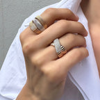 Dual yüzük detay görünüm - 14K altın baget pırlanta yüzük - Ala Fine Jewelry