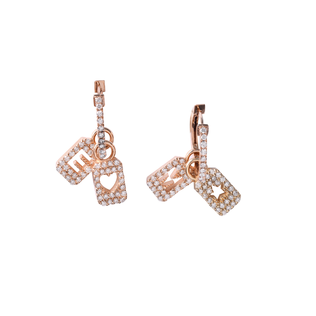 Charm Letter Küpe - 0.15 ct pırlanta ve 14K altın harf charm sallantılı küpe