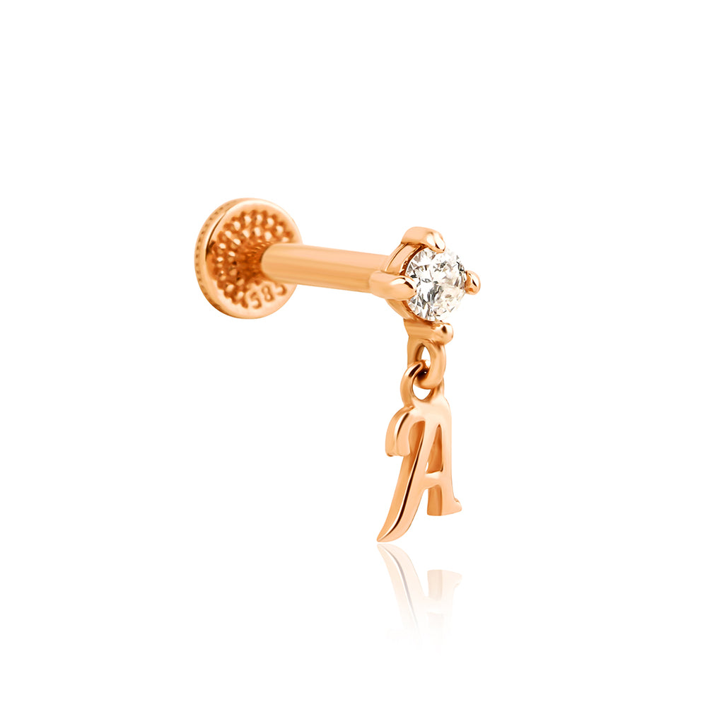 Diamond Letter 14K altın piercing pırlanta harf detaylı helix tragus - Ala Fine Jewelry