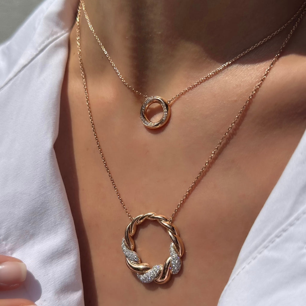 Eternor pırlanta kolye boyunda görünümü, 14K altın 