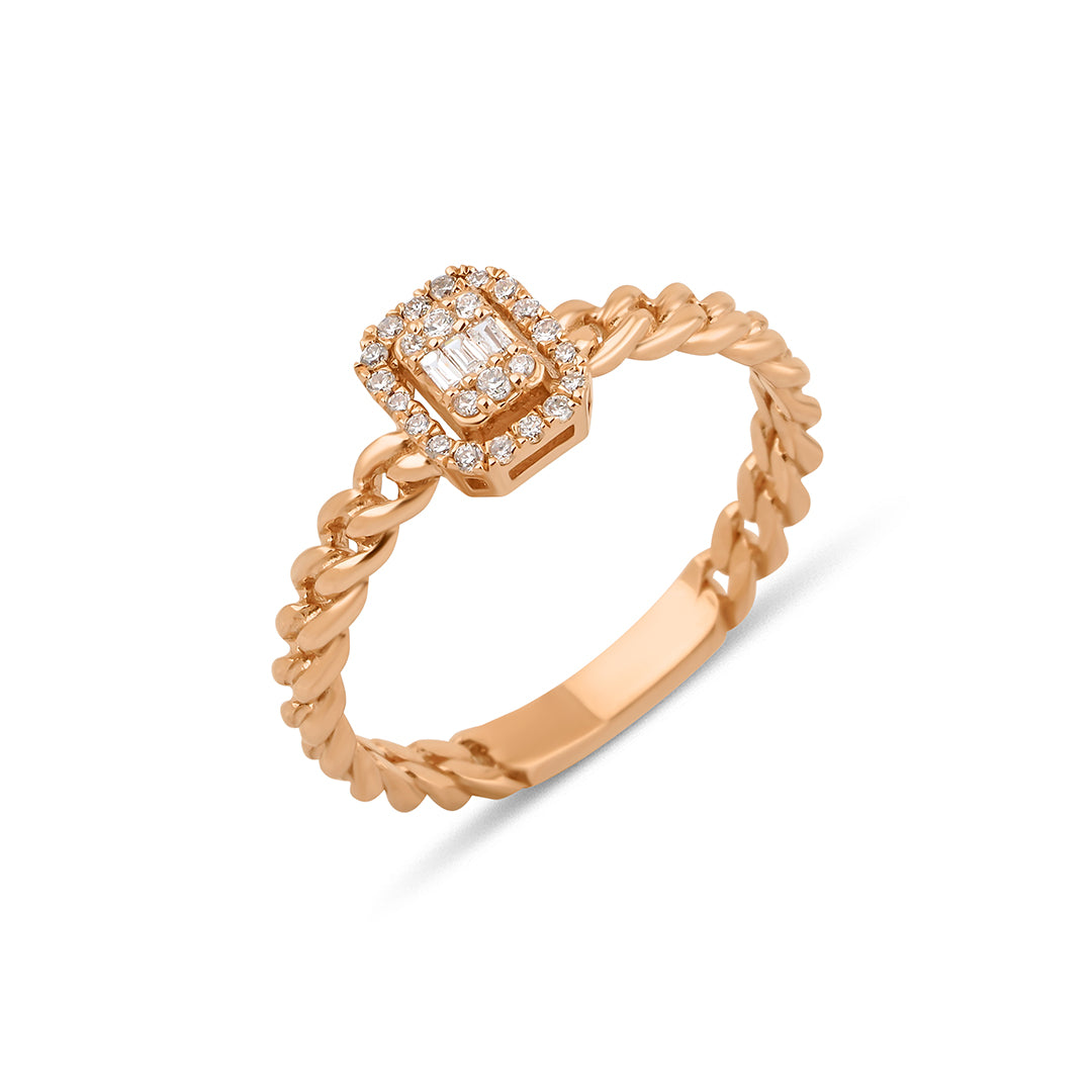 Baguette Chain 14K altın yüzük 0.15 ct E-VS baget pırlanta - Ala Fine Jewelry