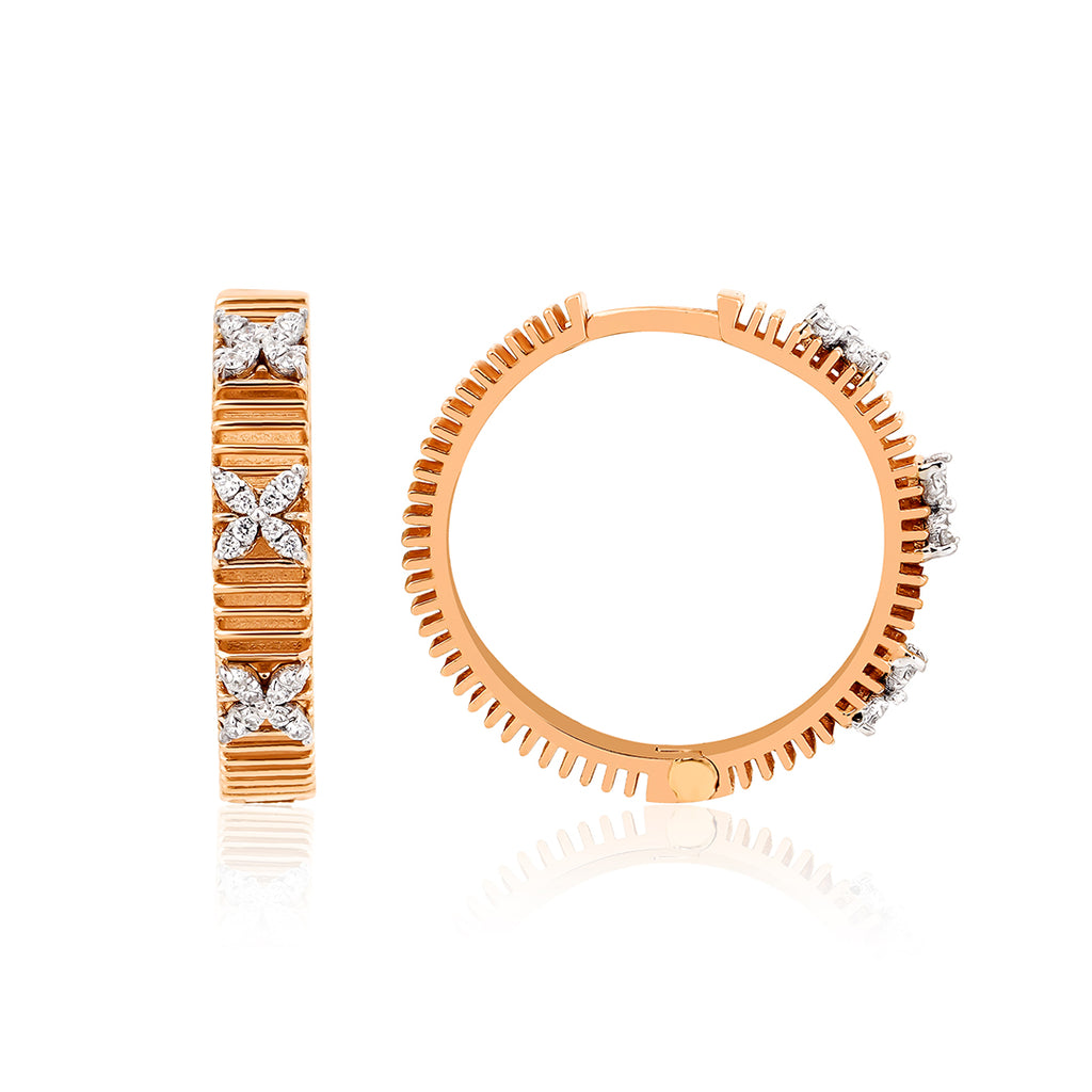 14K altın Clover halka küpe - yonca tasarımlı pırlanta küpe