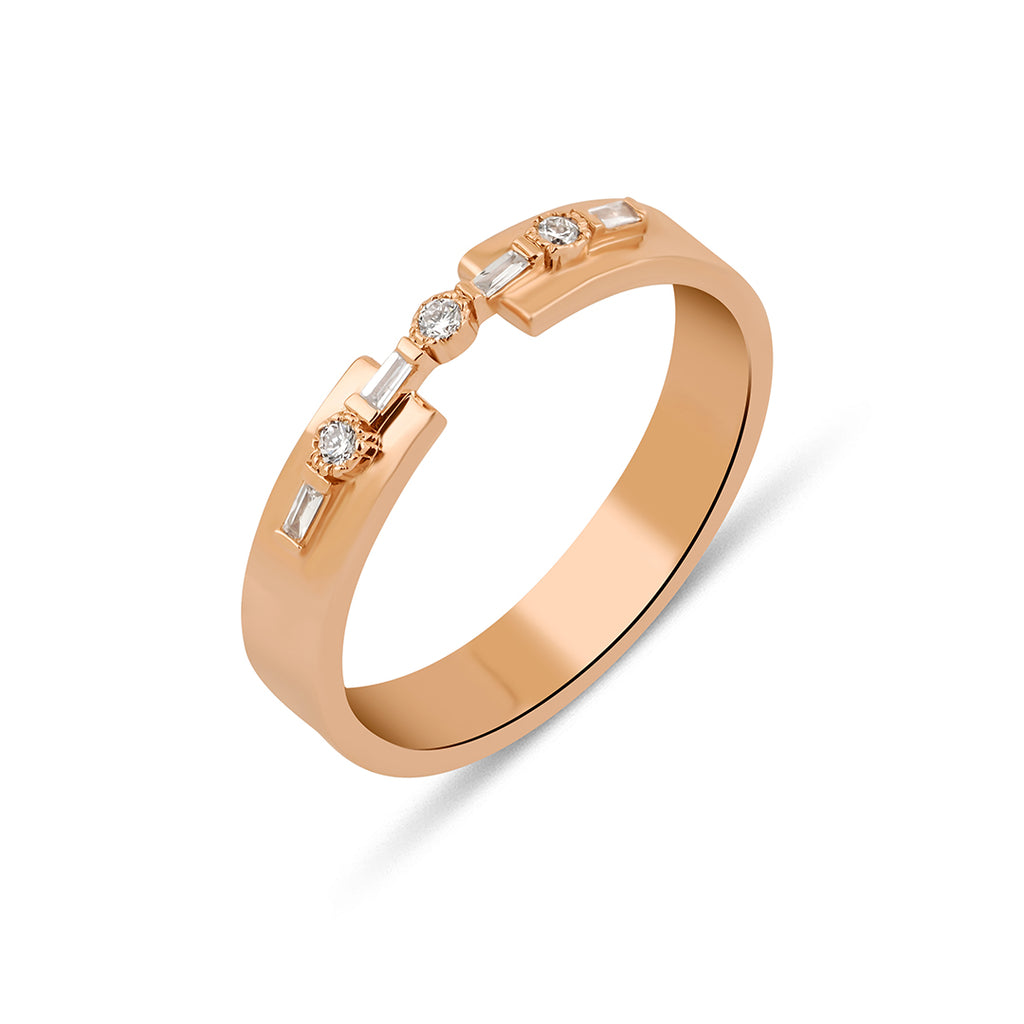 Baguette Band 14K altın yüzük 0.08 ct E-VS baget pırlanta - Ala Fine Jewelry