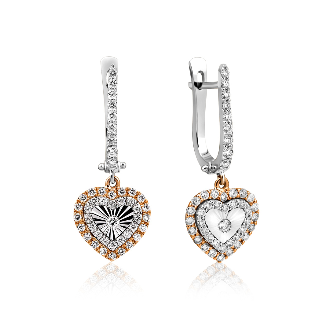 Valentine's Küpe detay görünümü - 14K altın pırlanta sallantılı küpe