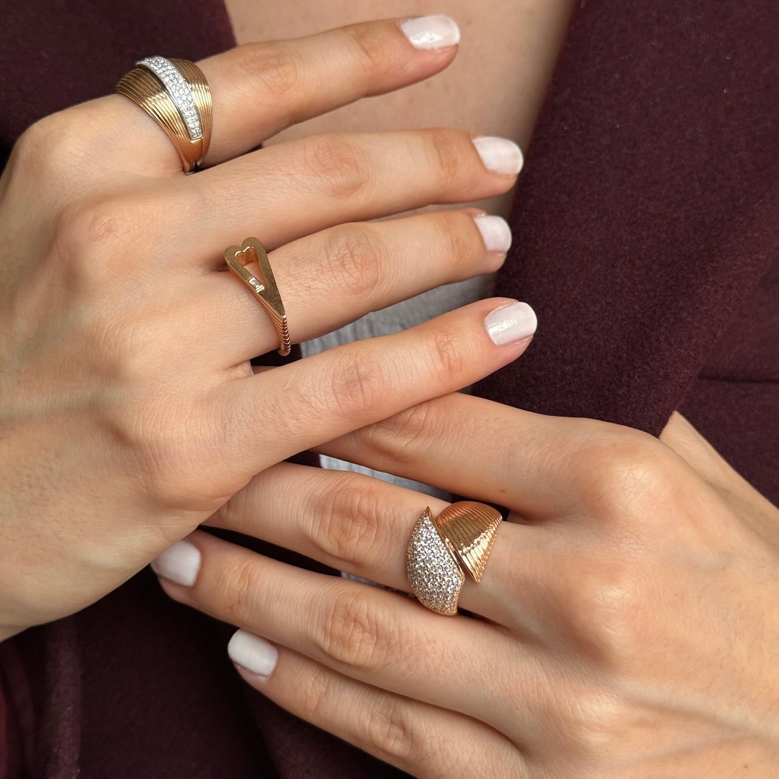 Nested yüzük detay görünüm - 14K altın pırlanta yüzük - Ala Fine Jewelry