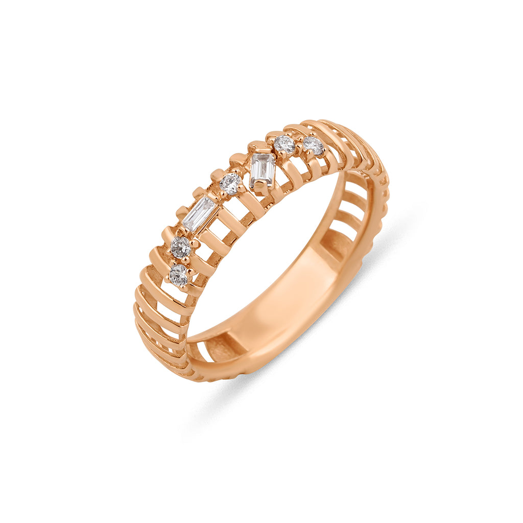 Rail 14K altın yüzük 0.10 ct E-VS baget pırlanta - Ala Fine Jewelry