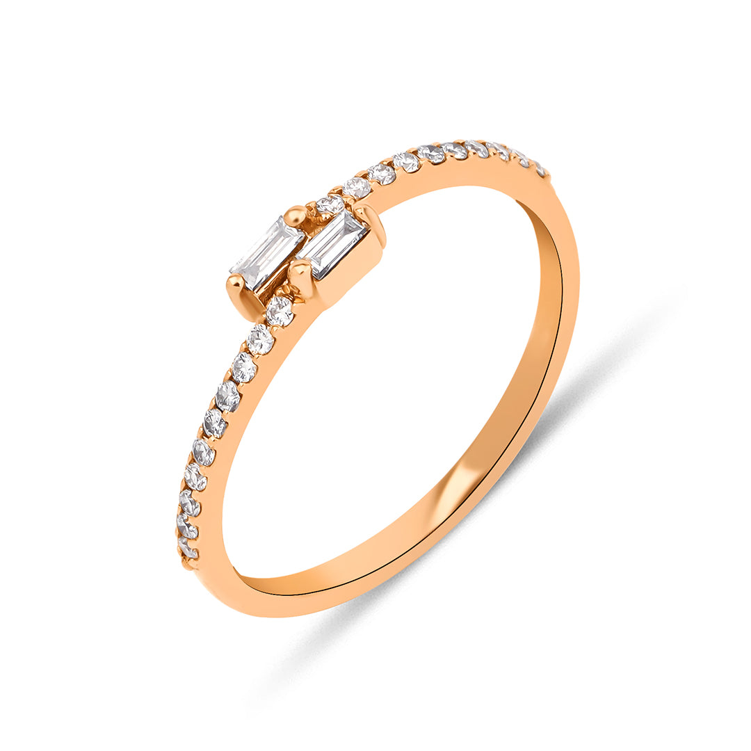 14K altın Tiny Crossed Baguette yüzük baget pırlanta detayları