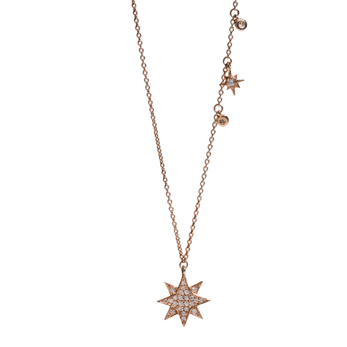 Astral Kolye - 0.09 ct pırlanta ve 14K altın yıldız tasarım kolye