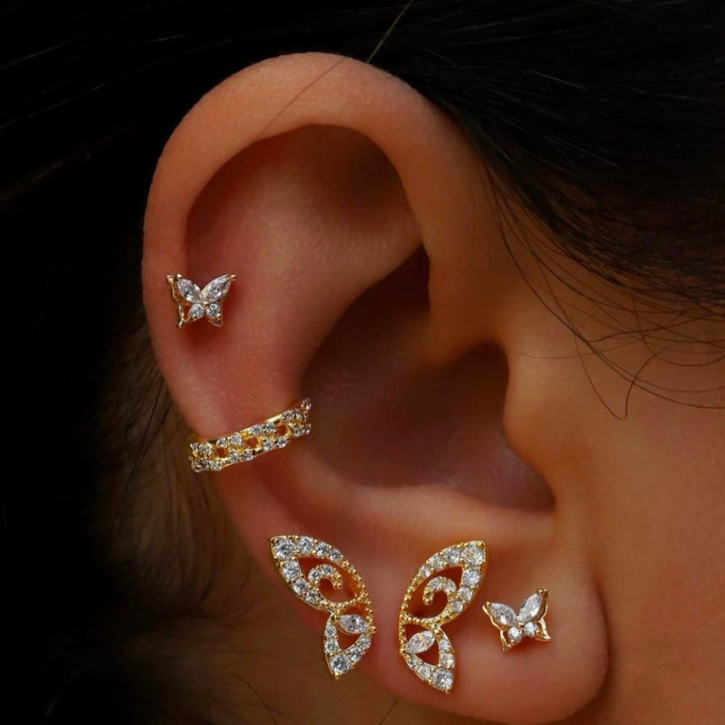 Wingo pırlanta piercing 14K altın - kulak üzerinde görünüm