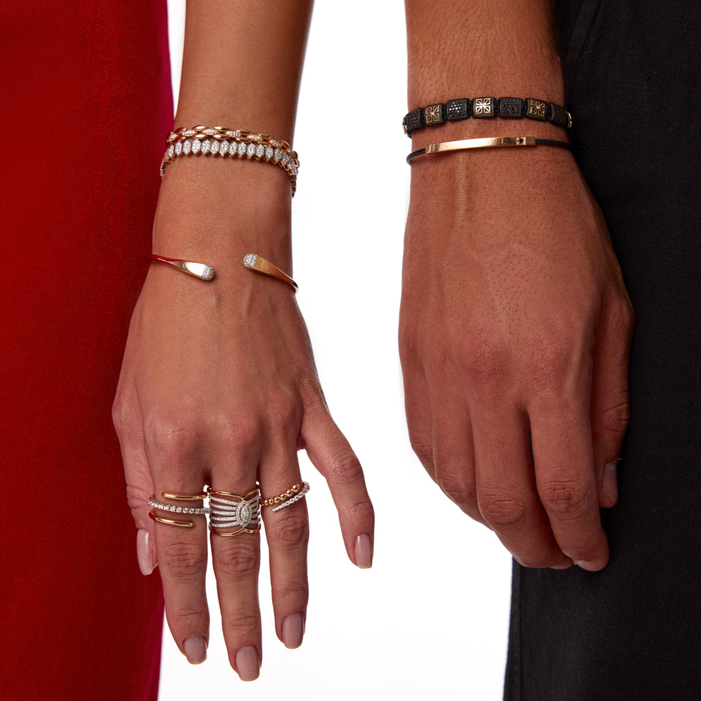 ingle Black siyah pırlanta bileklik 14K rose altın siyah çelik - bilek üzerinde görünüm