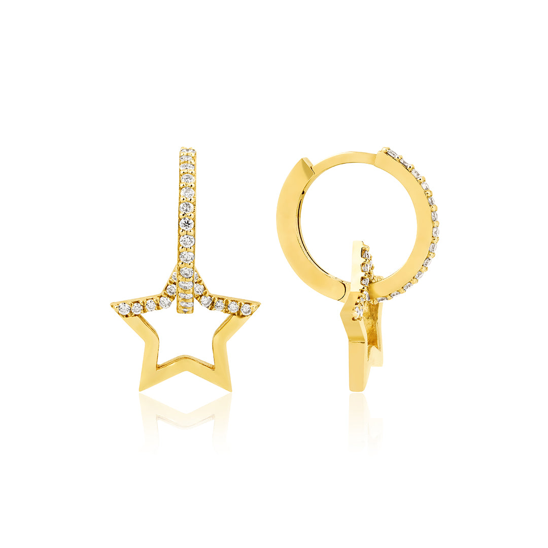 Stardust Küpe - 0.40 ct pırlanta ve 14K altın yıldız tasarım sallantılı küpe