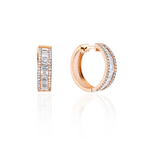 Baguette Hoop Küpe detay görünümü - 14K altın pırlanta halka küpe