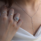 Bezel Diamond Kolye boyunda görünümü - 14K altın pırlanta bezel kolye