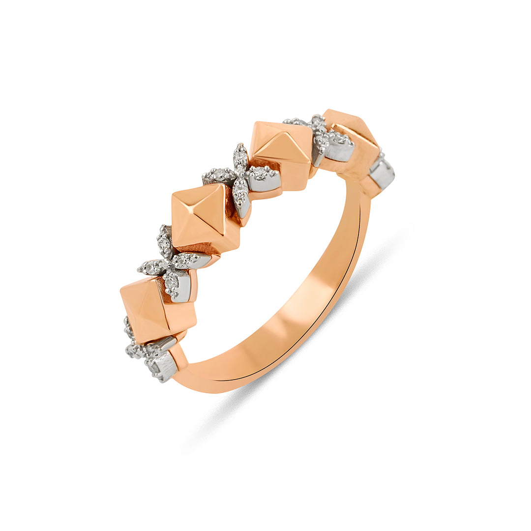 Shamrock 14K altın yüzük 0.12 ct E-VS baget pırlanta - Ala Fine Jewelry