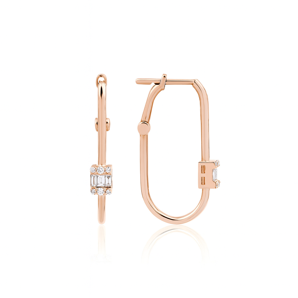 Baguesse 14K altın pırlanta küpe, zarif baguette tasarım, 0.24 ct E-VS pırlanta detayları