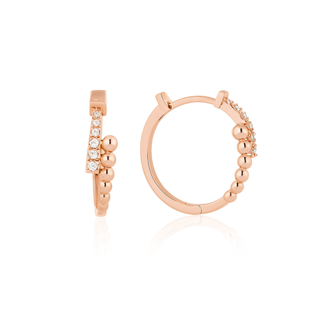 Bubelle 14K altın pırlanta halka küpe, zarif tasarım, 0.13 ct E-VS pırlanta detayları