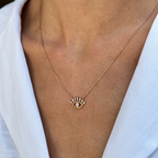 Pırlanta nazar boncuğu kolye boyunda görünümü - 14K altın el yapımı tasarım