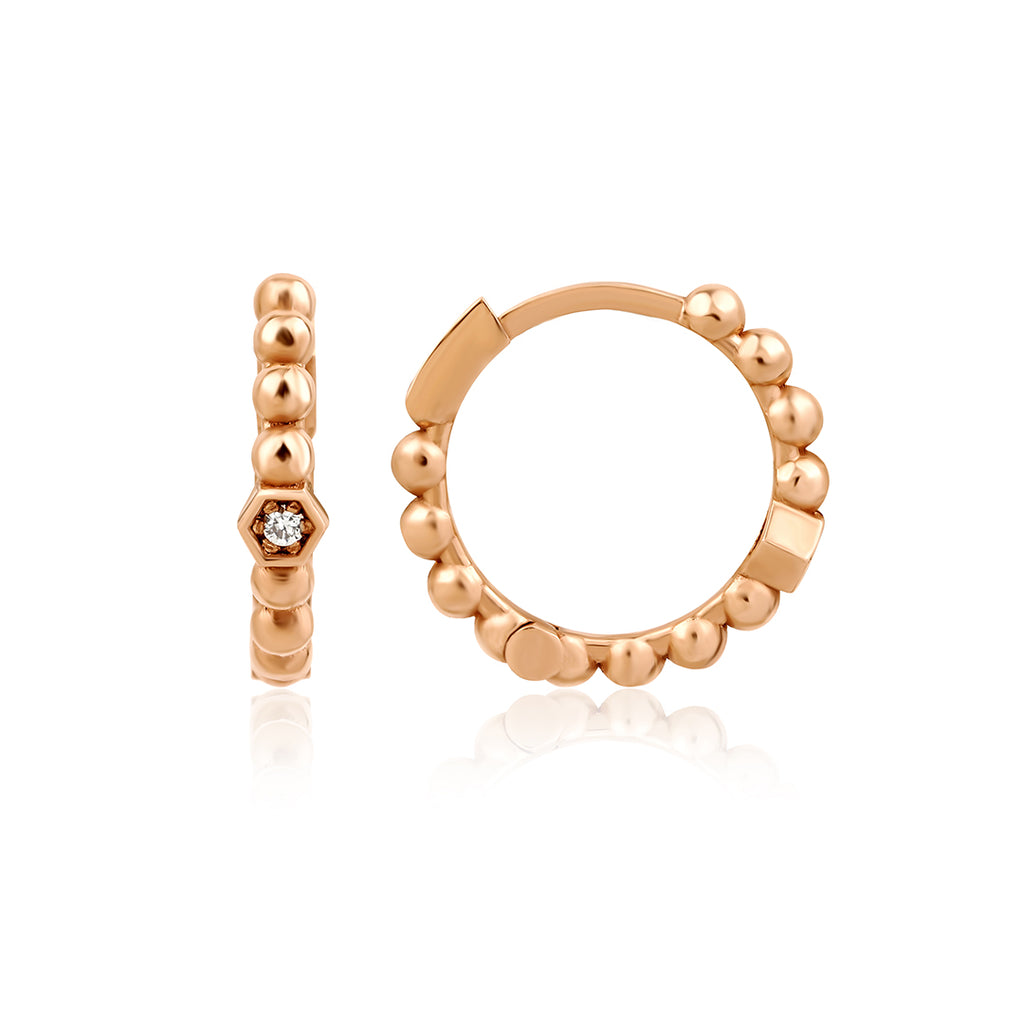 Hexabubble 14K altın pırlanta halka küpe, zarif tasarım, 0.06 ct E-VS pırlanta detayları