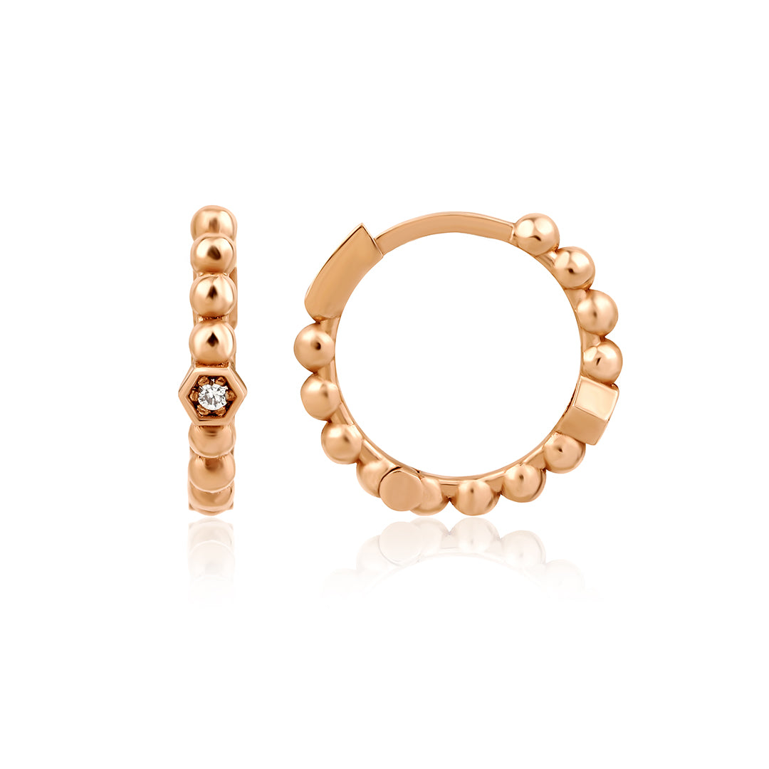 Hexabubble 14K altın pırlanta halka küpe, zarif tasarım, 0.06 ct E-VS pırlanta detayları